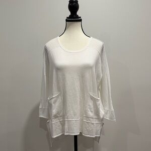 NWOT Louise Orop White Textured Knit Tunic Sweater w/ Pockets – Relaxed Fit